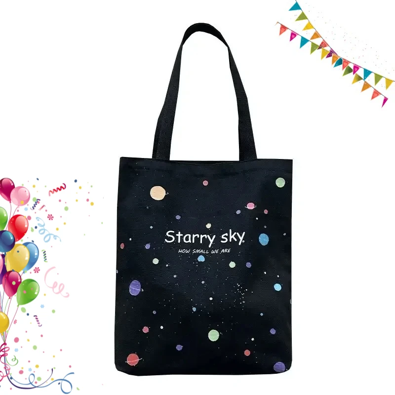 

Starry Sky Pattern Canvas Bag Fashion No Zipper Tote Bag Trendy Shoulder Bag for School & Shopping Handbags