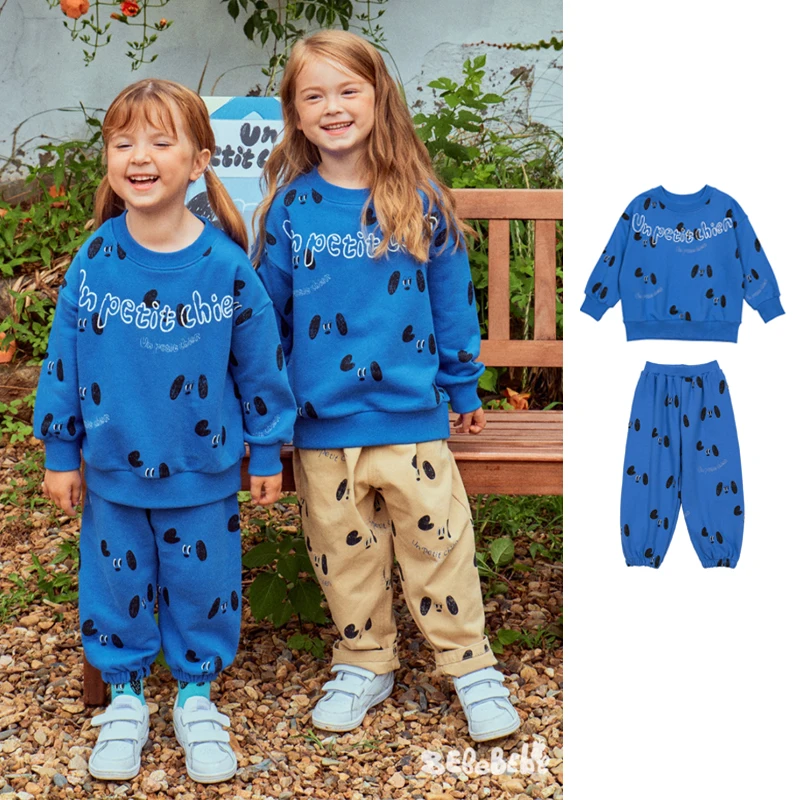 

Korean Children's Clothes Cartoon Printed Cute Sweatshirts Pants Set For Baby Boys Girls Outdoor Clothings
