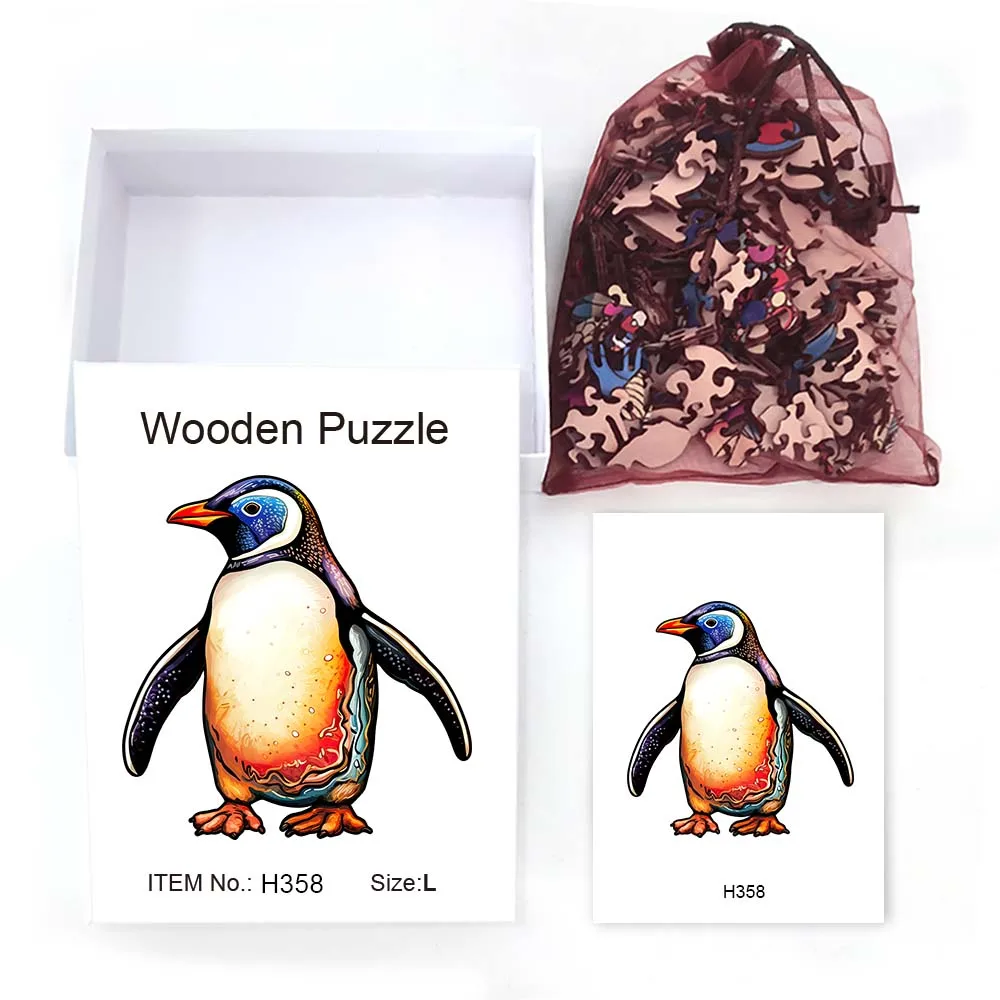 Drewniane puzzle pingwin pudełko na prezent świąteczny delikatny nieregularny kształt puzzle prezent boże narodzenie dekompresja dla dorosłych spersonalizowane unikatowe