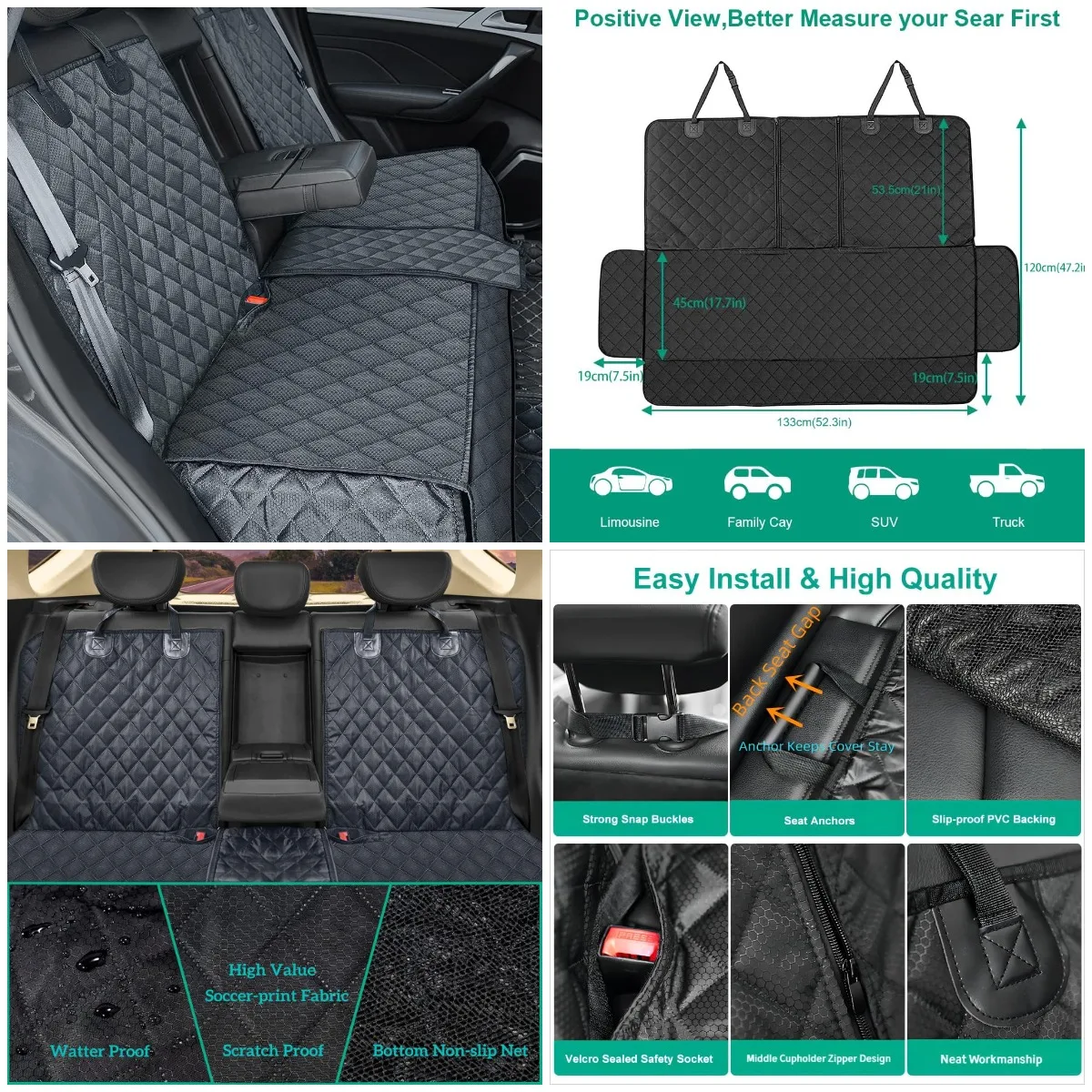 

Dog Car Seat Cover, Non-Slip Waterproof Rear Seat Protector for Pets, Universal Fit Auto Interior Backseat Cover
