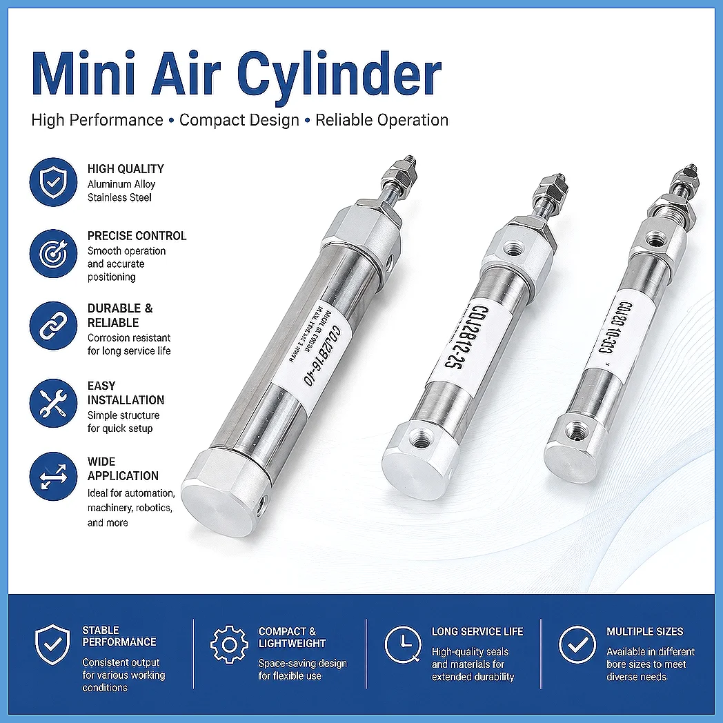Double Acting Pneumatic Air Cylinder Mini CDJ2B Single Rod 10 12 16mm Bore 10-200mm Stroke Small Compact