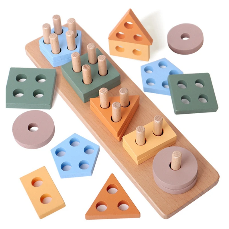 Wooden Sorting & Stacking Puzzle For Toddlers & Preschoolers, Develops Fine Motor Skills For 1 Year Olds