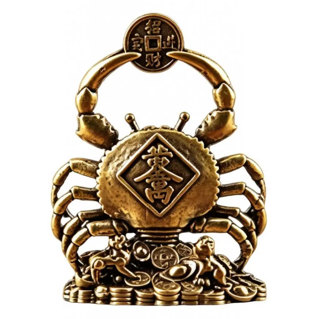 Solid Brass Crab Ornament Classic Decorative Figurine Golden Home Decoration for Feng Shui Wealth Gathering Centerpiece