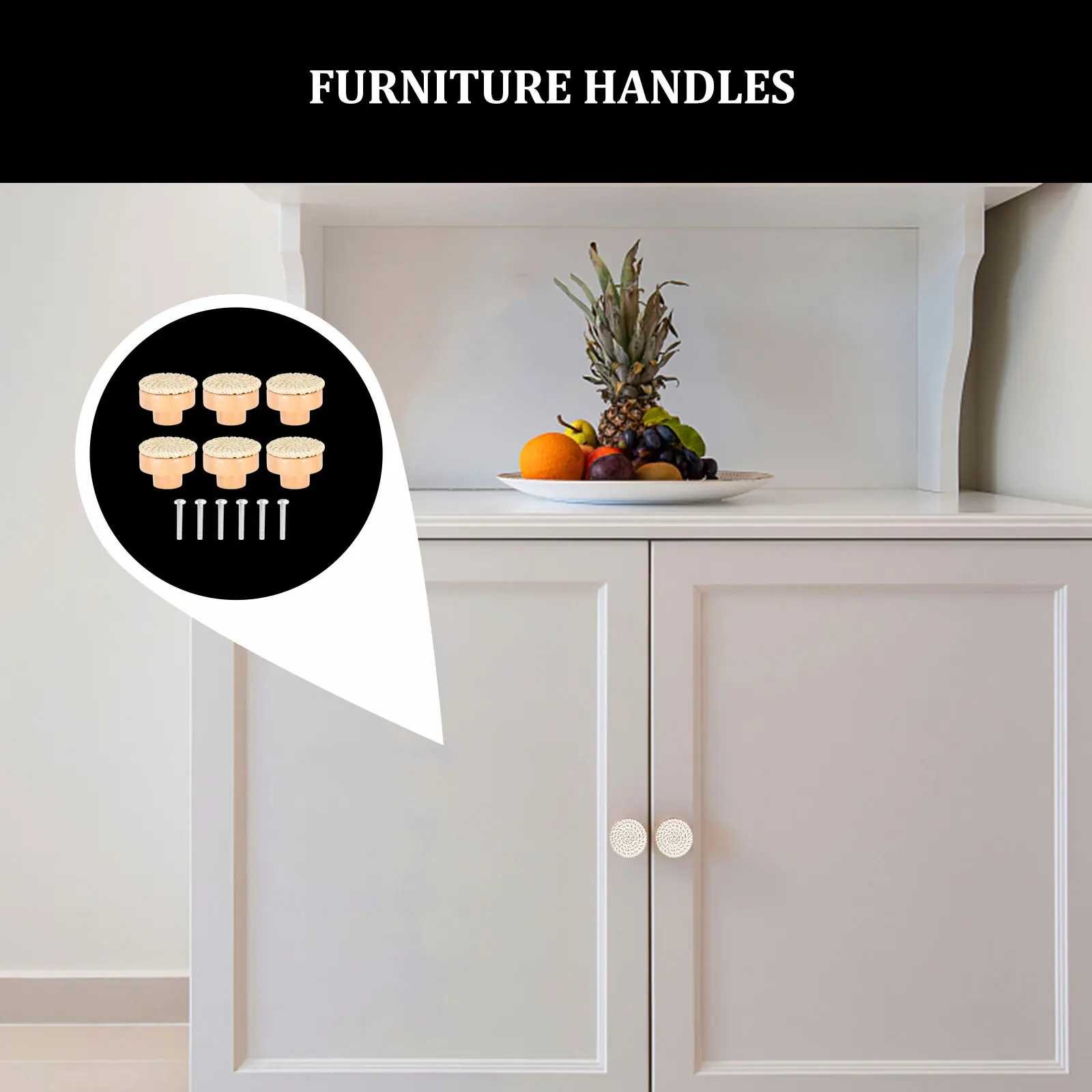 

6 set Wooden Rattan Knobs Rattan Bohemian Shallow Brown Furniture Cupboard Knobs H les Wardrobe Door Decorative