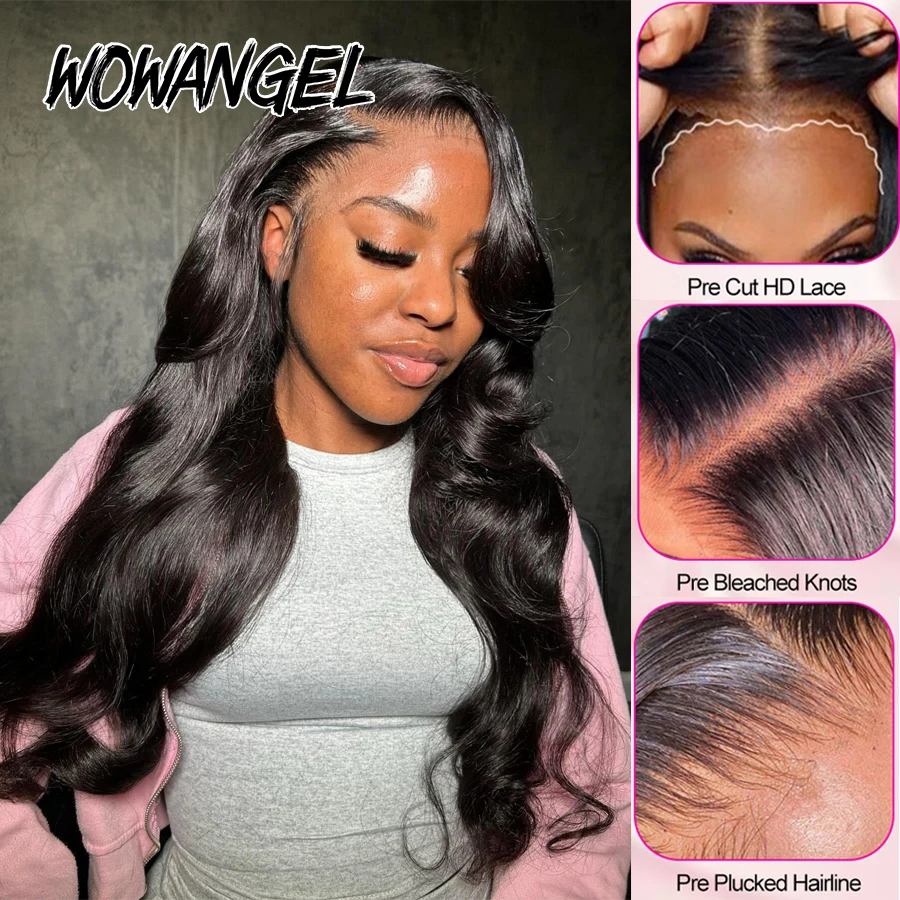 Wow Angel 34 in Body Wave 9x6 Closure HD Lace Wigs 250% Brazilian Natural Scalp Pre Cut Glueless Wigs Human Hair Ready to Wear