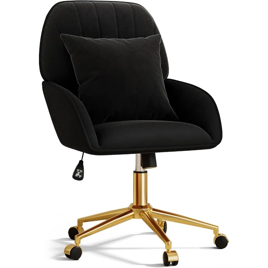 Home Office Desk Chair Comfy with Adjustable Swivel Wheels, Modern Velvet Makeup Vanity Chair with Back Pillow, Ergonomic Offic