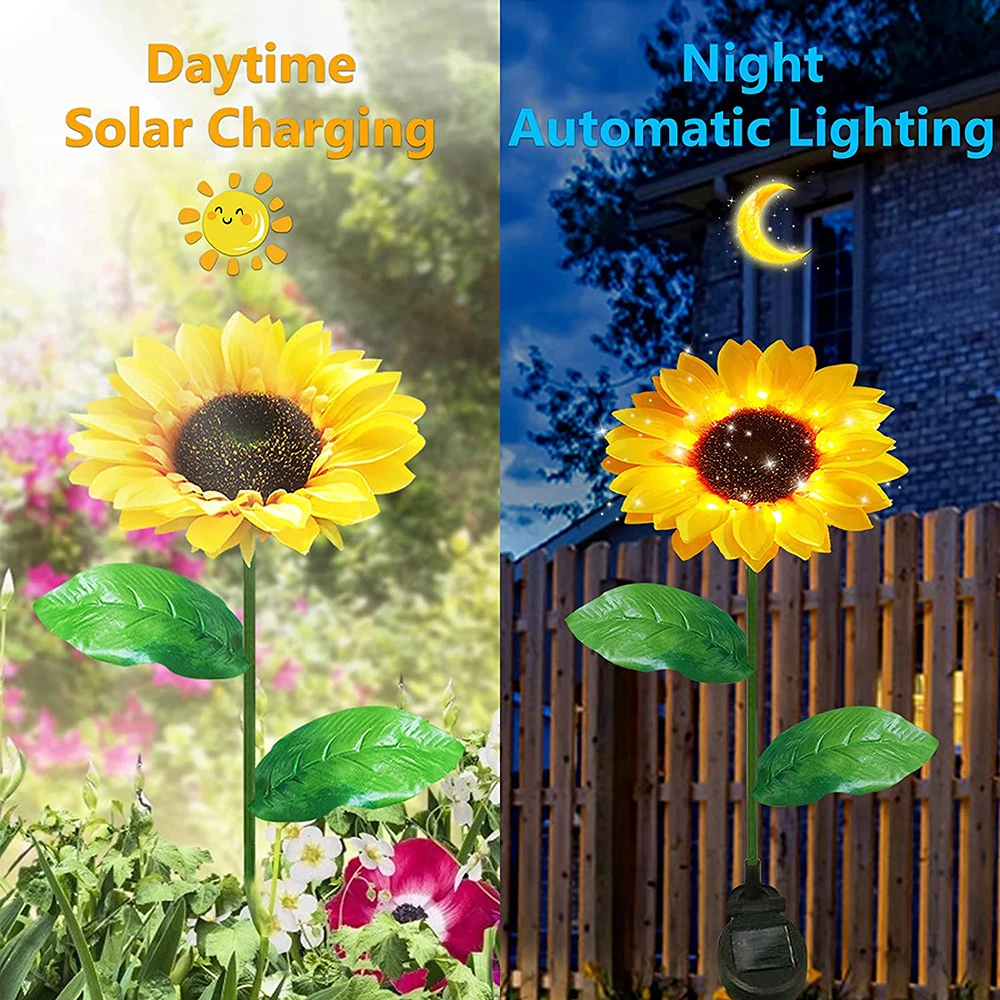 Solar Sunflowers Outside Garden Lawn Light IP65 Waterproof Solar Flowers Pathway Light for Patio Yard Wedding Holiday Decoration