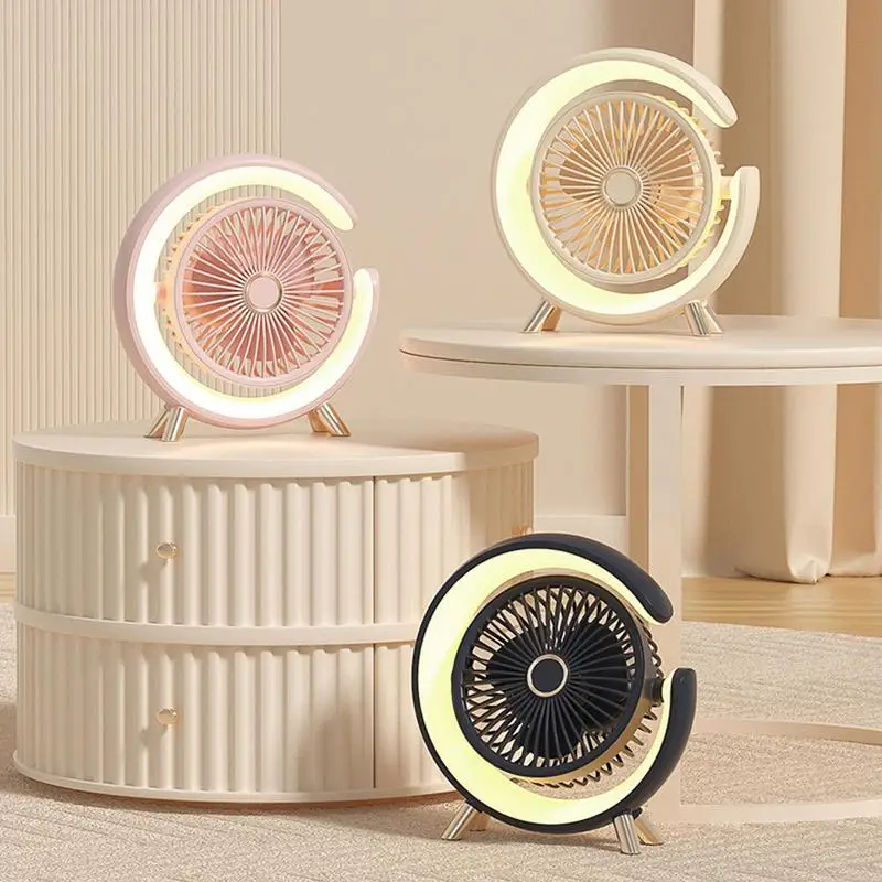 Rotatable Desk Desktop Outdoor Table Cooling Fan With LED Light Rechargeable Portable Fan Small