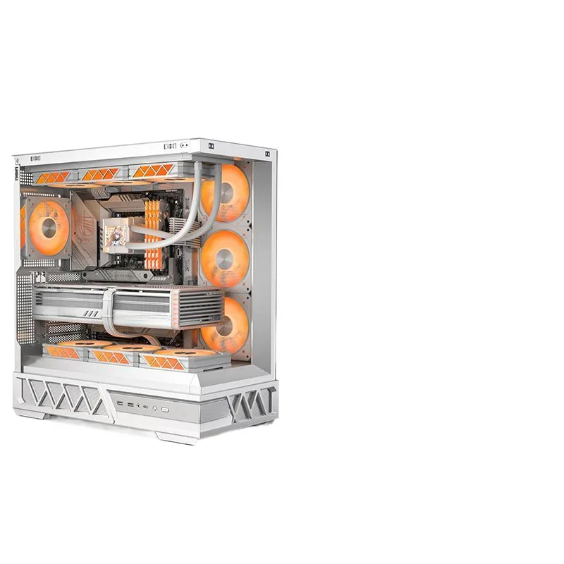 عرض ساخن لعام 2025 هيكل عالمي متوازي عالي القيمة لسطح المكتب ATX جانبي أبيض مبرد بالماء شفاف بدون أعمدة غرفة عرض البحر com