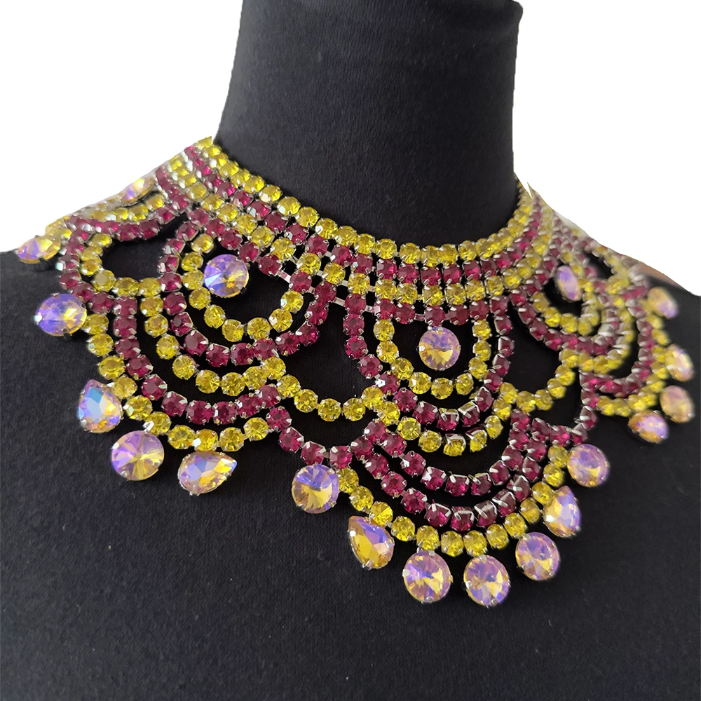 CUIER Mystery Color Rhinestone Necklace for Women Choker Jewelry Big Size Accessories for Drag Queen Beauty Pageant Show