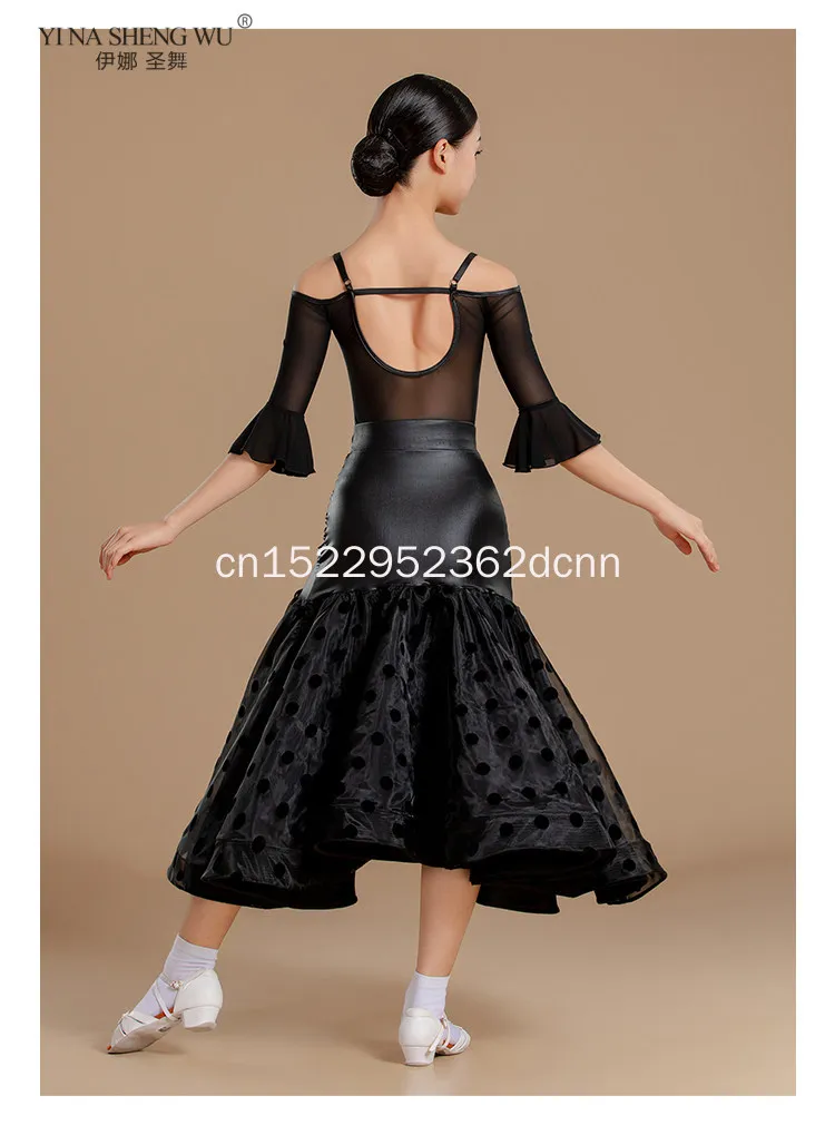 جديد قاعة الرقص دعوى الفتيات أداء قياسي الزي الرقص الحديث عرض مسرحي الملابس البولكا نقطة تنورة رقص سوداء مجموعة