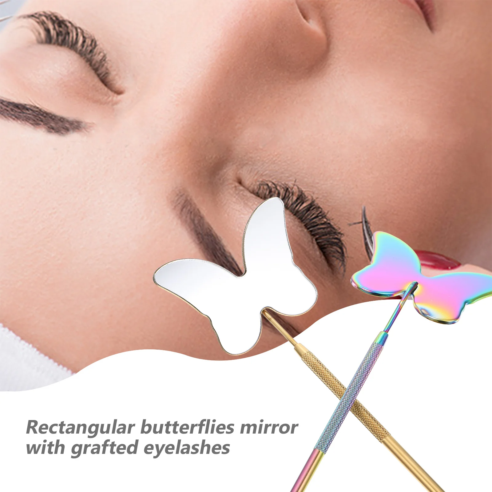 2 قطعة مرآة فحص الرموش من الفولاذ المقاوم للصدأ أداة تمديد الرموش مرآة محمولة غير قابلة للانزلاق لتمديد الرموش