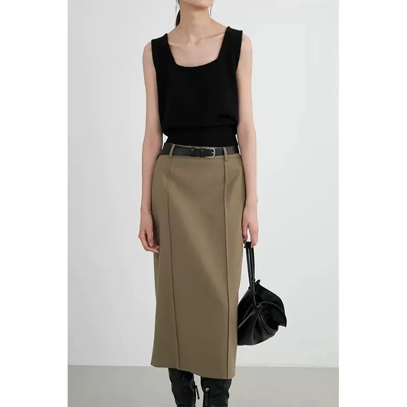 Simple and Neat Wool Blended Skirt Office Winter Skirt Lady Three-dimensional Crisp and Slim Straight Women's Skirt