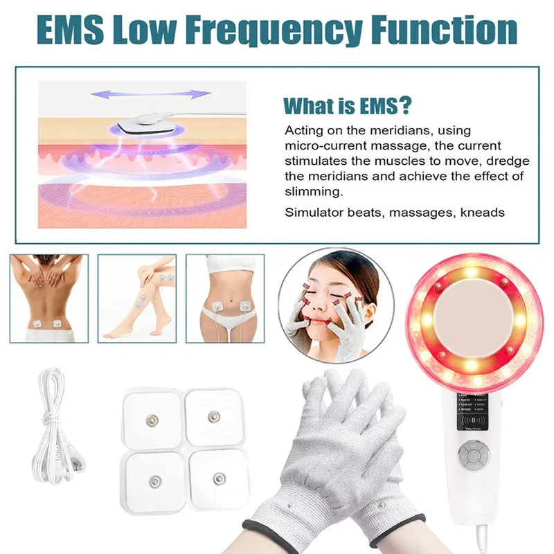8 IN 1 yüz masaj radyofrekans ultrasonik kavitasyon makinesi vücut zayıflama yağ yakma Lipo yüz germe kırmızı ışık tedavisi