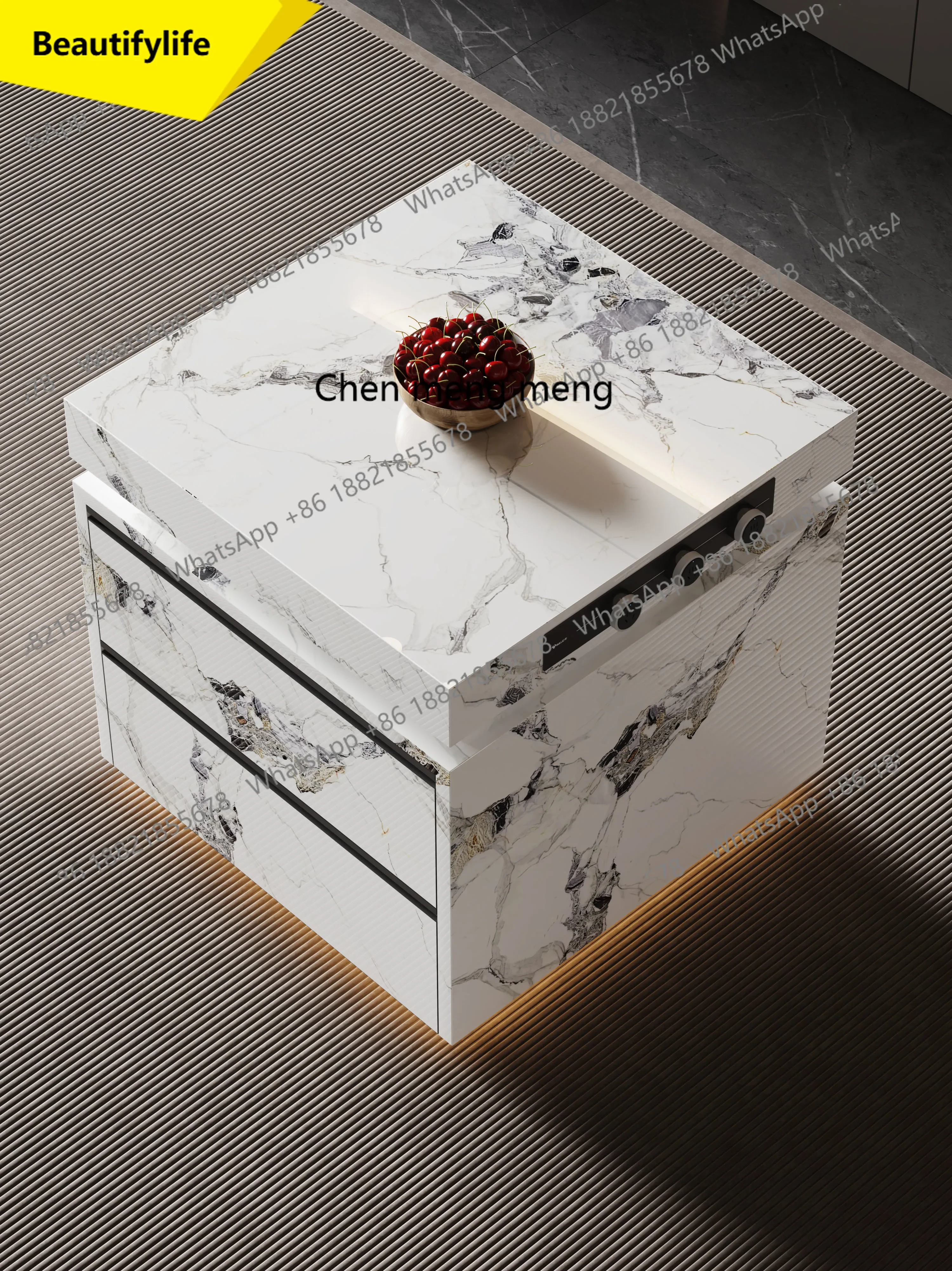 

Q181 Light Luxury Minimalist Single Island Cabinet with Rock Slab and Sink, New Model Storage Cabinet Customizable