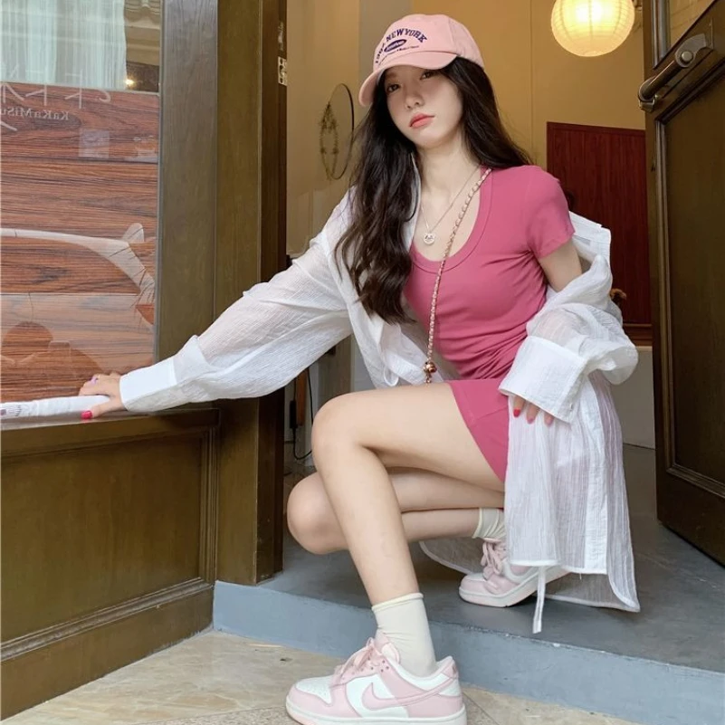 Pure Desire Wind Sweet Spicy Girl U-hals Korte Mouwen Tas Hippe Rok Dames Zomer Stijl Show Body T-shirt Jurk Strakke Rok