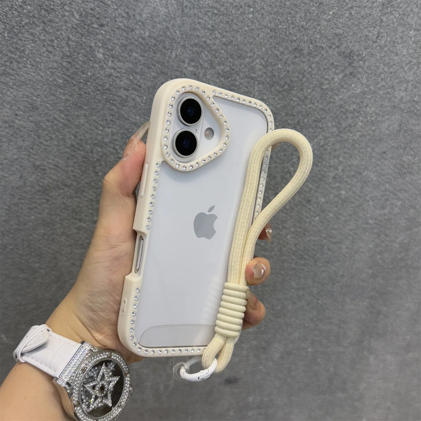 Capa de Telefone Transparente Brilhante com Diamantes para iPhone 18 17 16 15 14 13 12 11 Pro Max 16 Plus Air com Alça de Pulso