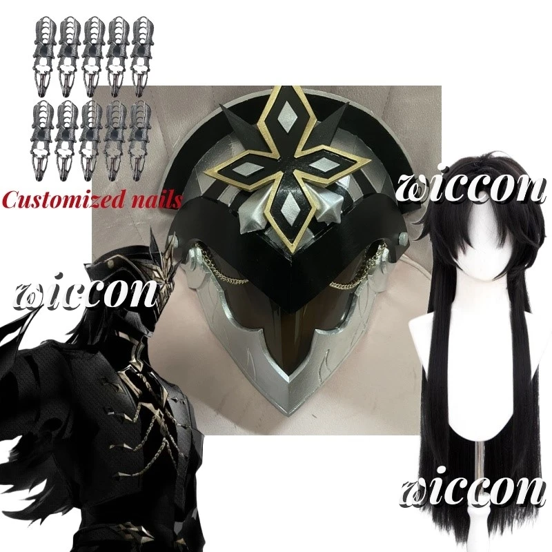 Game Genshin Impact II Capitano Cosplay Mask Wig The Captain Adult Wig Customized Nails Halloween Accessories