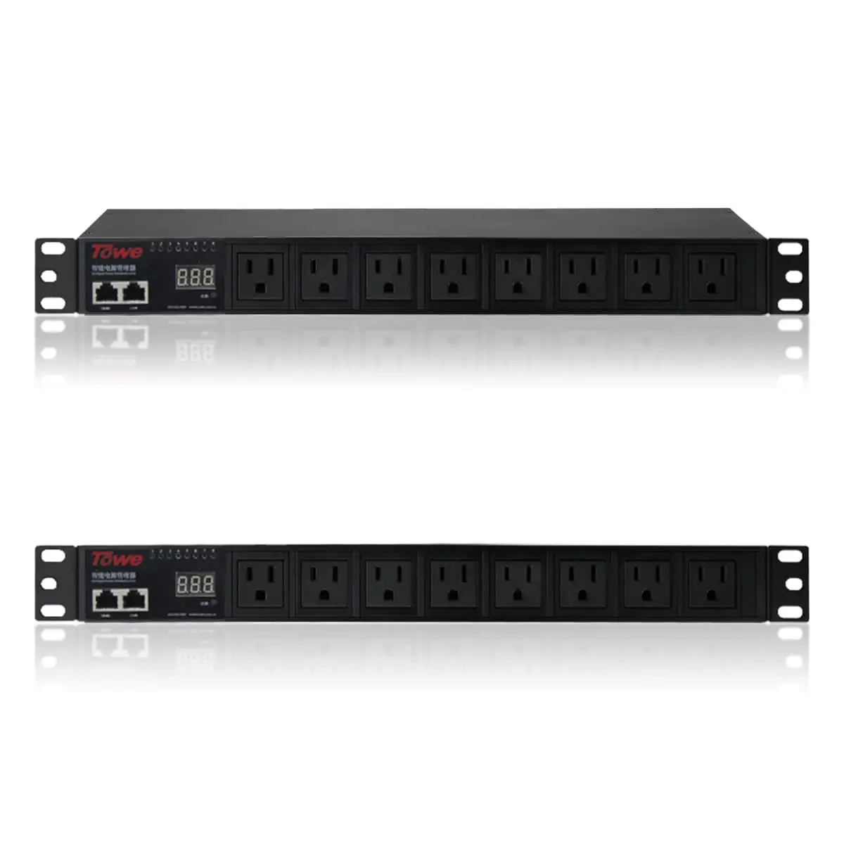 TOWE 1U Rack Mount Power Conditioner 8 Outlet Smart PDU Surge Protector with LED Voltmeter Display for Audio Studio Equipment