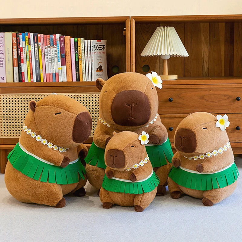 

Kawaii Plush Toy Capybara Hawaiian Grass Skirt Stuffed Doll Kids Birthday Xmas Gift Sleep Pillow Arcade Prize