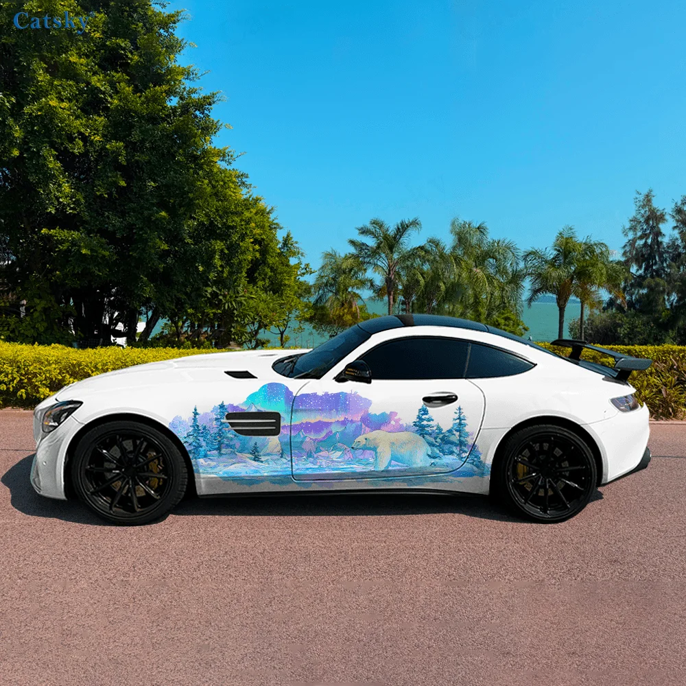 

Виниловые наклейки для автомобиля Aurora Mountain Polar Bear, самоклеящаяся наклейка из ПВХ, подходит для грузовиков, внедорожников, декора, автоаксессуары, подарок