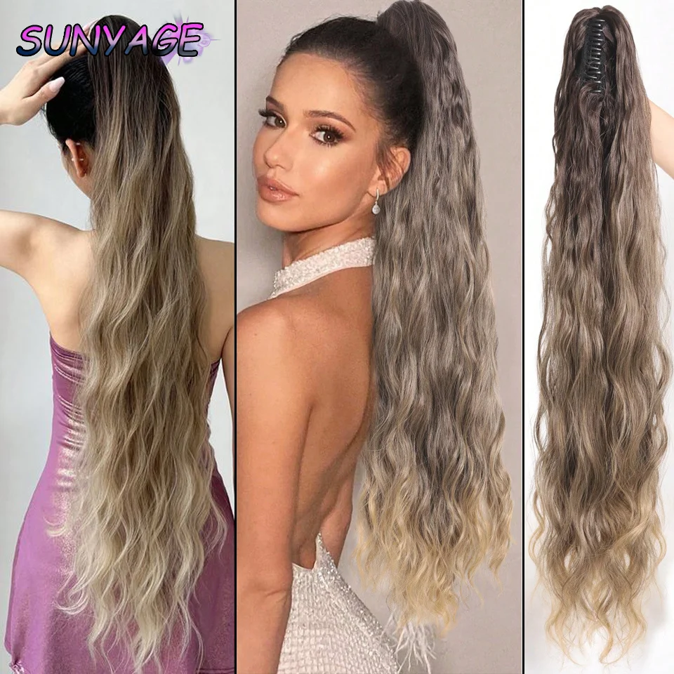 SUNYAGE Garra Shaped Ponytail, Bigodes De Milho, Onda De Água Para Cabelos Macios e Naturais, 32"