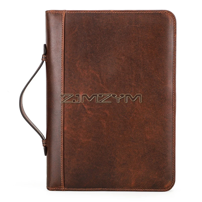 Bible Cover for Men, Zippered, A5 Notebook Cover, Leather Bible Book Protective Case Planner Cover with Handle and Back Pocket