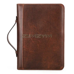 Bible Cover for Men, Zippered, A5 Notebook Cover, Leather Bible Book Protective Case Planner Cover with Handle and Back Pocket