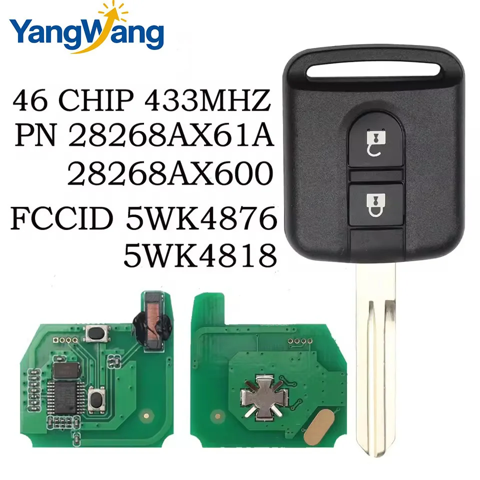 

Yang'Wang5WK4 876/ 818 433MHz ID46 Chip PCF7946 llavero para Nissan Elgrand X-TRAIL Qashqai Navara Micra Note NV200 llave remot