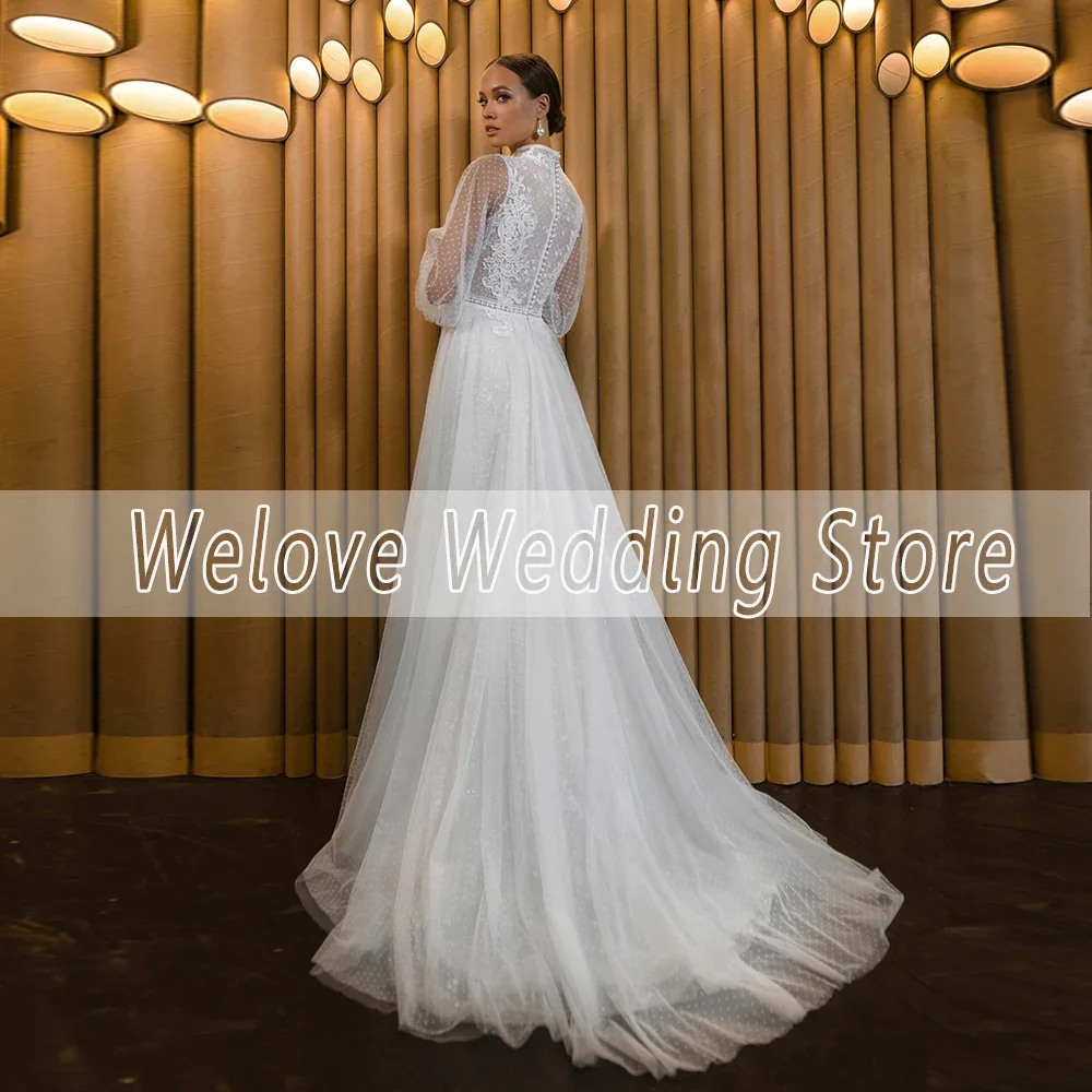 Long Sleeve Wedding Dress High Collar Delicate Applique 2024 Bohemian Bridal Gown For Woman Elegant Formal Occasions Vestidos