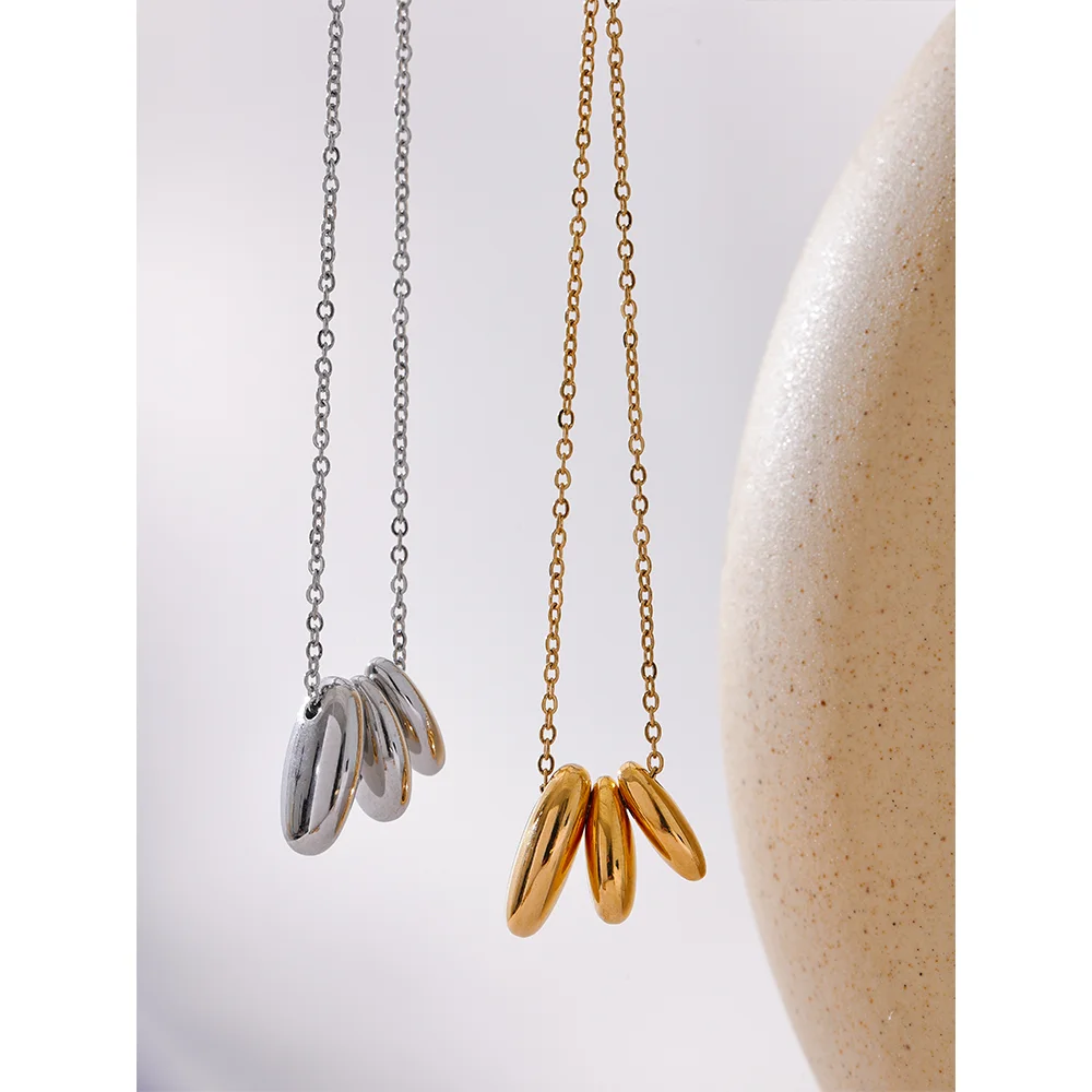 Yhpup Elegante collana con pendente ovale geometrico impermeabile quotidiano in acciaio inossidabile Accessori per gioielli placcati in oro 18