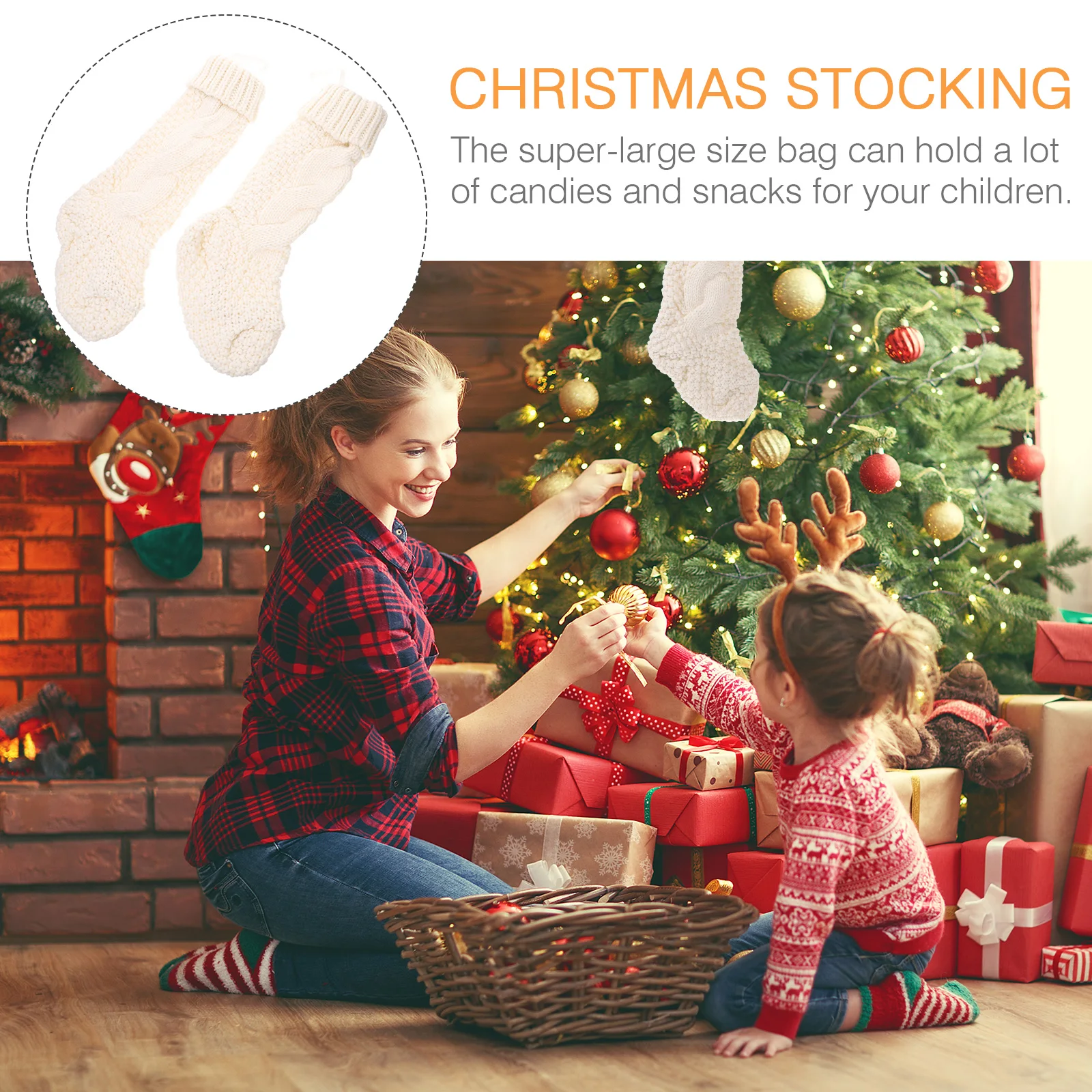 

2 Pcs Christmas Stocking Stockings Xmas Decors Sock Hanging Gift Pouch Candy Bag Tree Party Ornaments