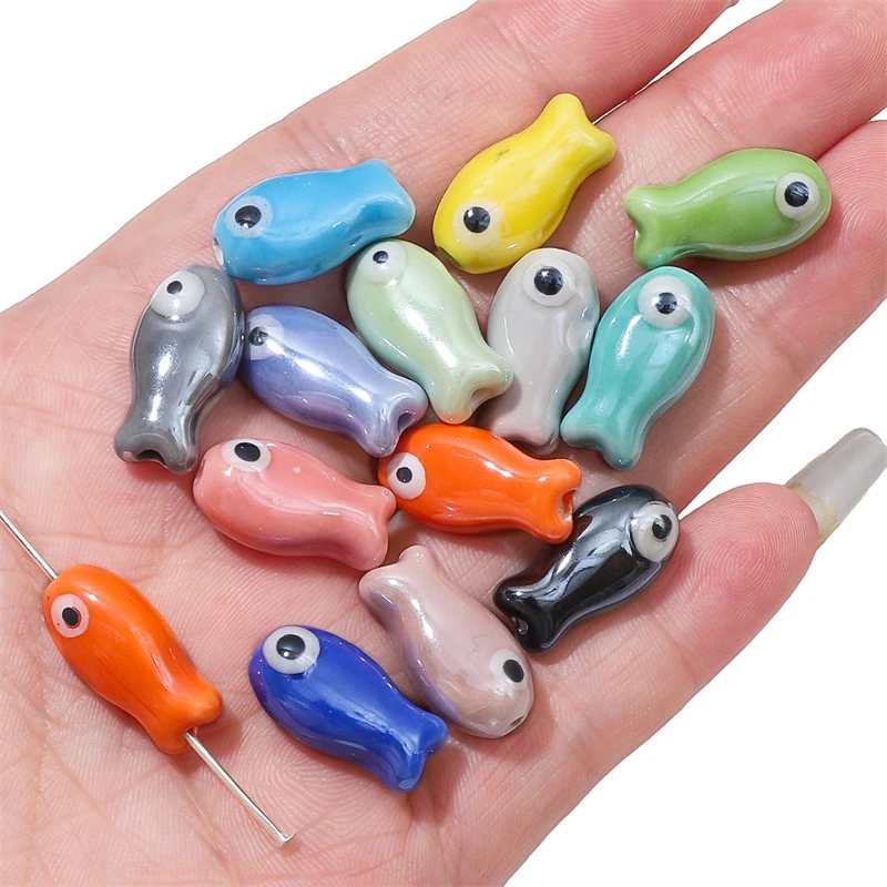 2pcs 10x19mm Handmade Colorful Ceramic Porcelain Bead Fish Shape Beads Charms for Earring Bracelet Necklace DIY Jewelry Making