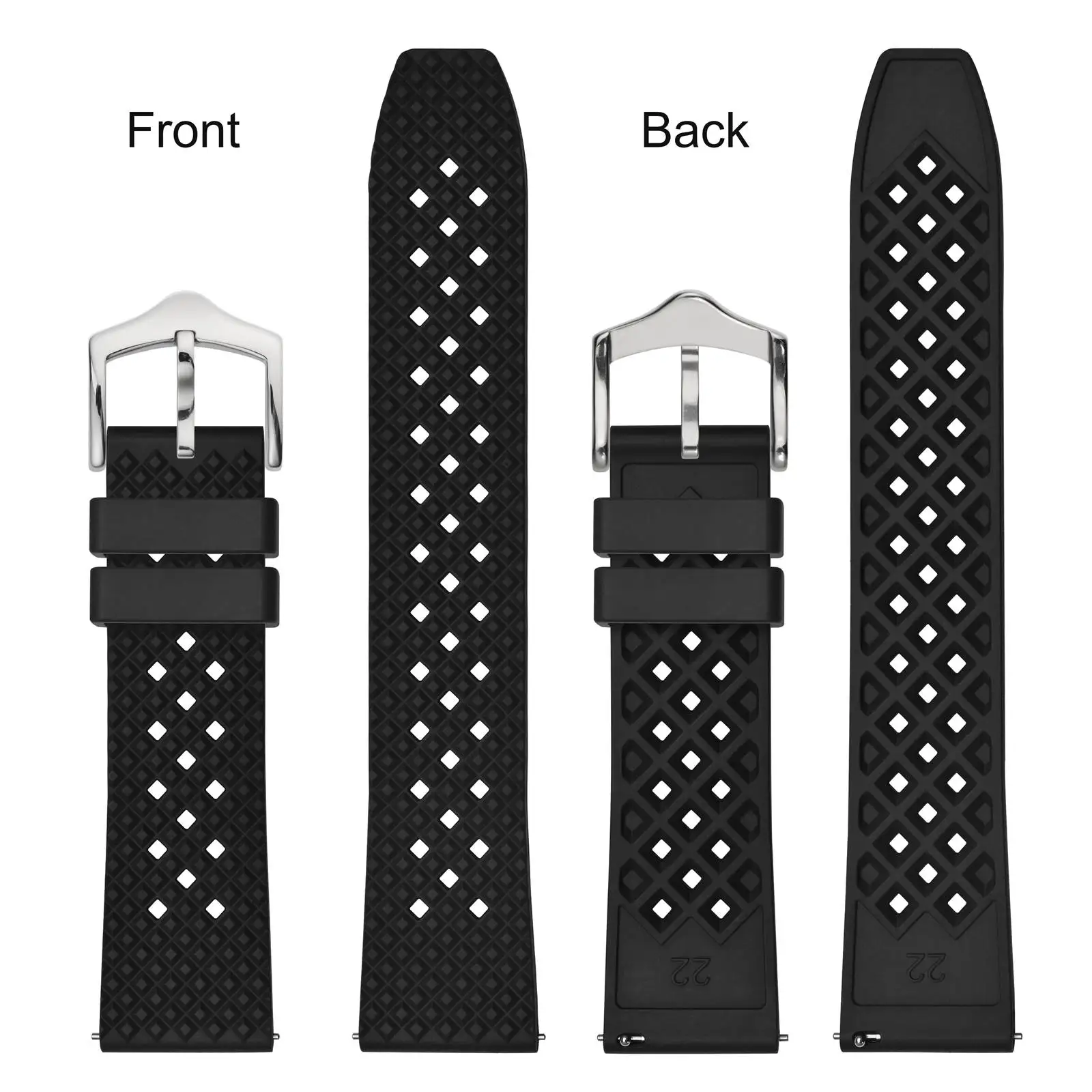 Anbeer Fluoro Rubber Watch Strap 18mm 20mm 22mm Waterproof Band Quick Release Replacement Watchband with Stainless Steel Buckle