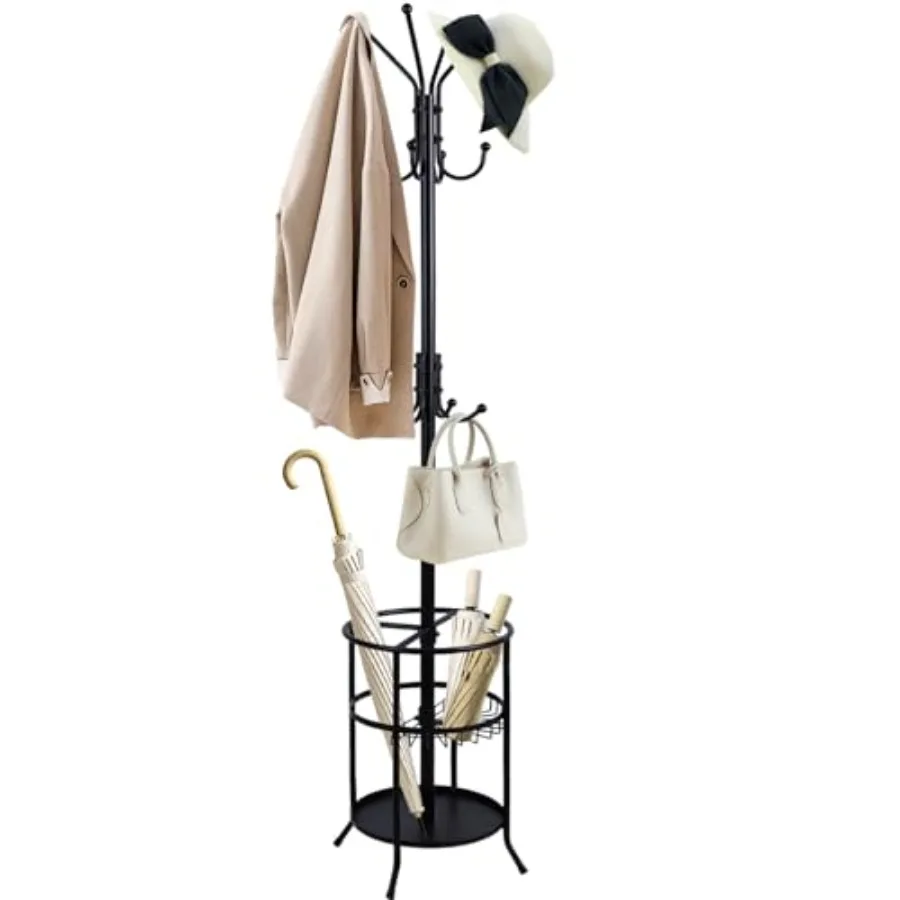 

Freestanding Coat Rack with Umbrella HolderMetal Coat Tree with 12 Hooks for Coat Hats Purse Black Modern Coat Rack Stand Umbre