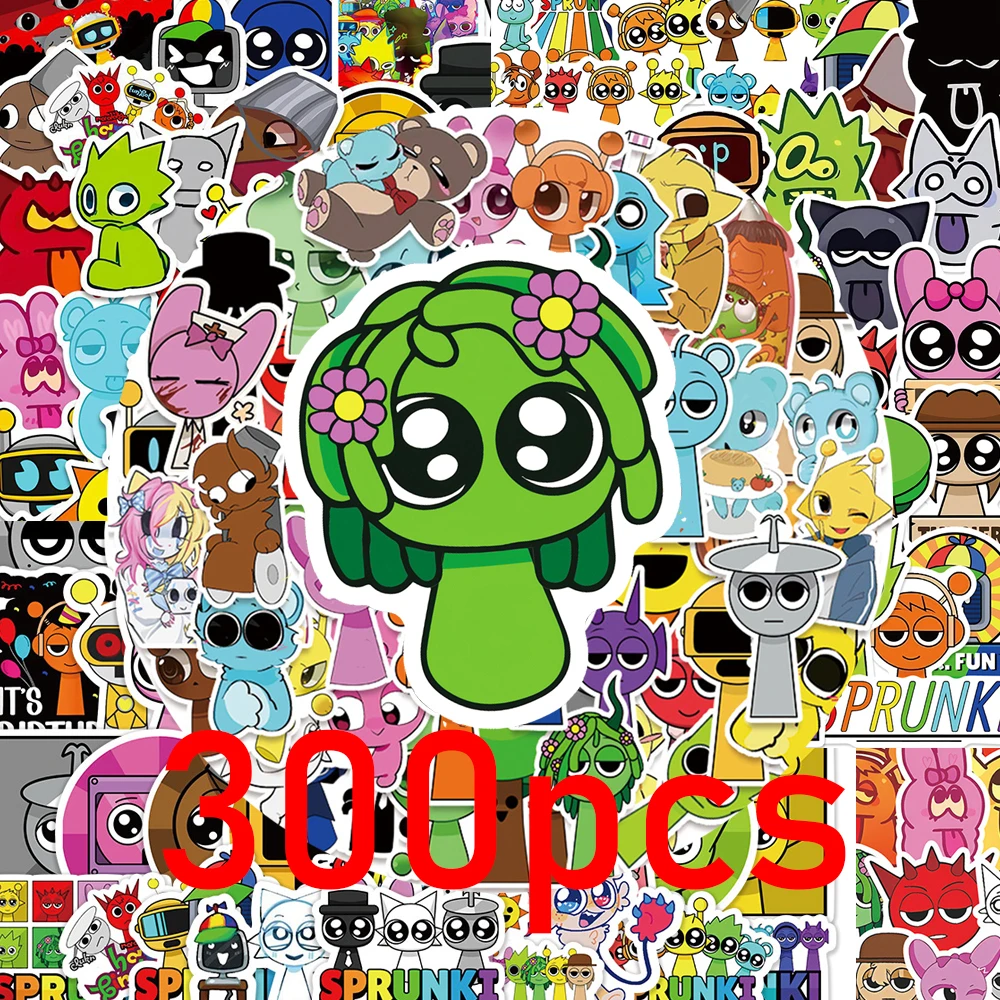 

50/100/200/300pcs Cute Anime Incredibox Sprunki Game Stickers DIY Skateboard Notebook Fridge Phone Funny Cartoon Sticker Kid Toy