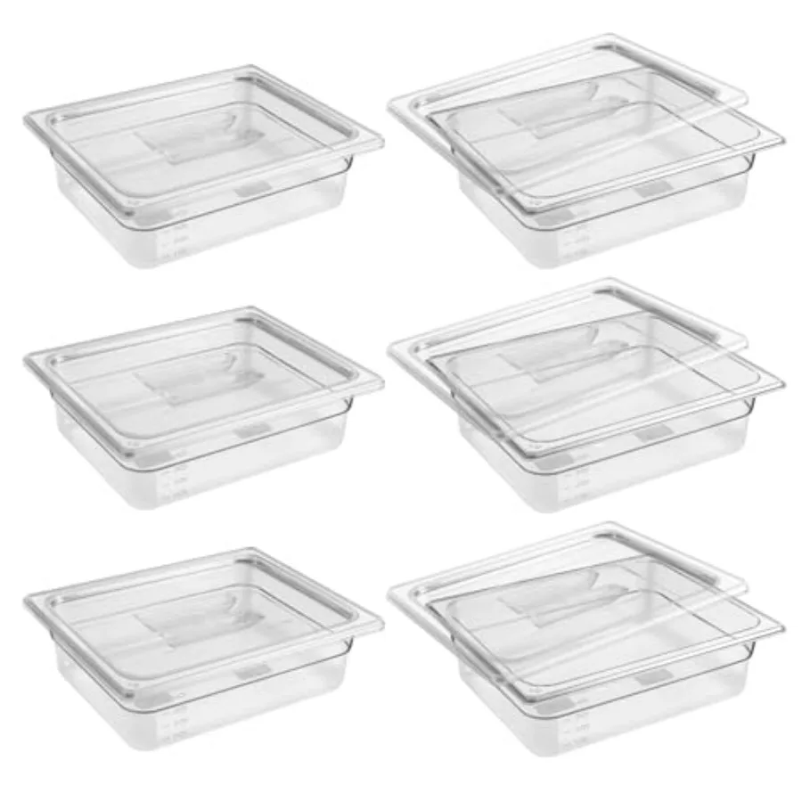 

6 Pack 1/2 Size 4'' Deep Clear Food Pans with Lids, Commercial Food Pans Polycarbonate Transparent Food Storage Containers, Stac