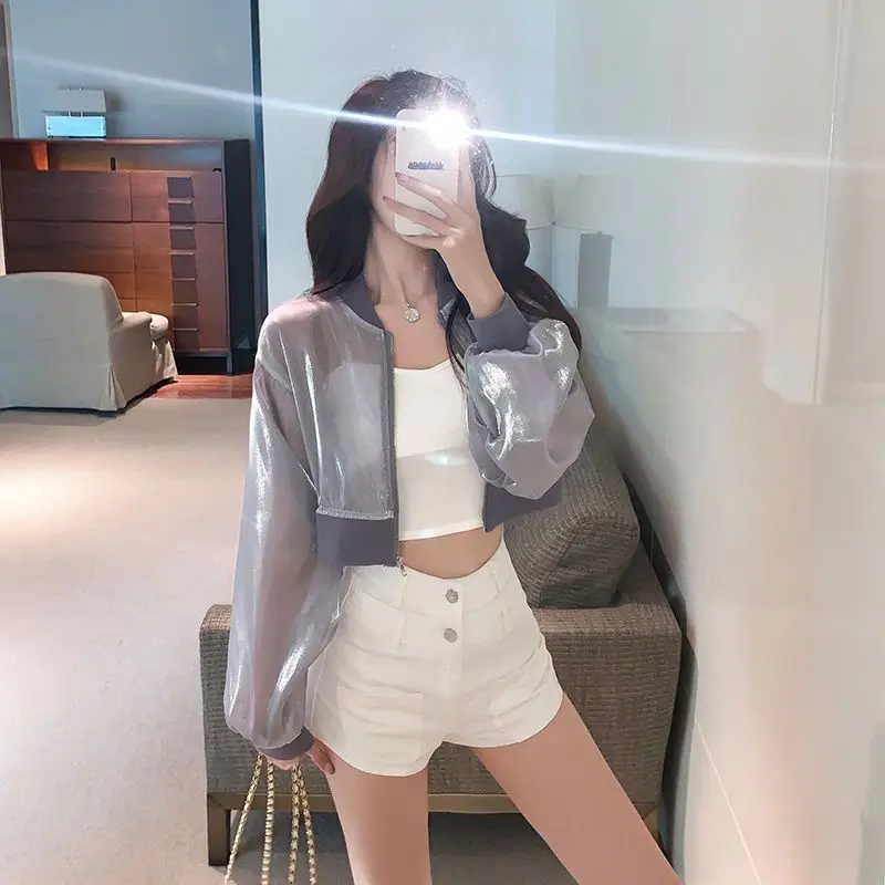 The New Korean Version of The Sunscreen Cardigan Short Summer Fashion Transparent Flow of Light Thin Jacket Women\'s Coat Blouse