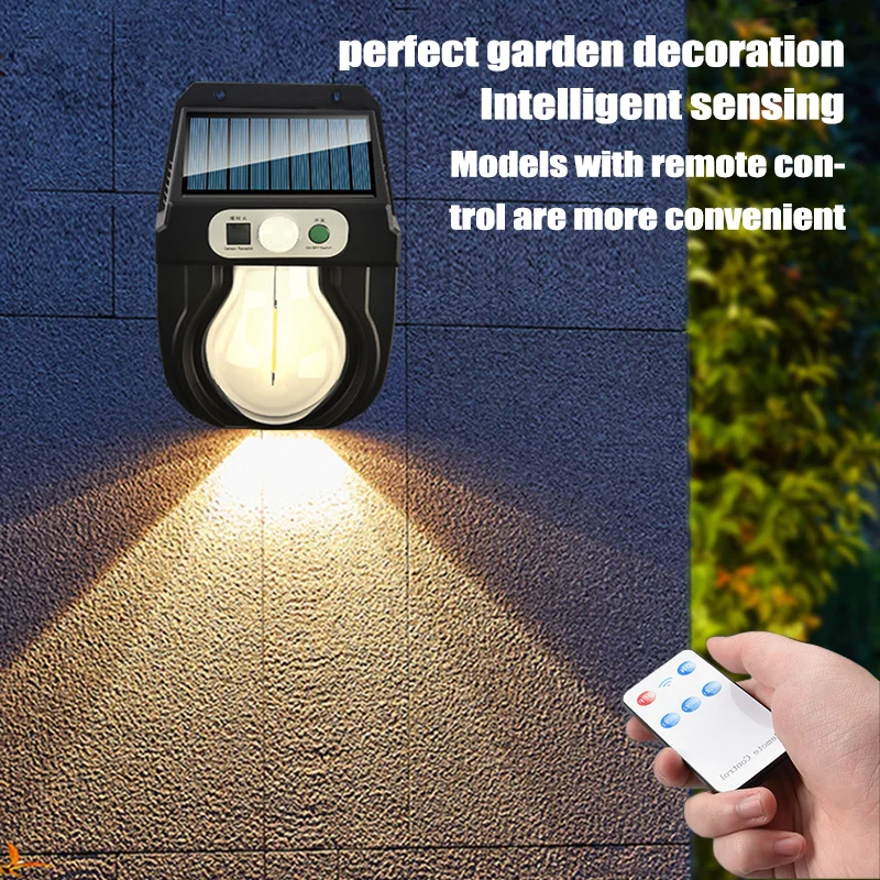 Solar Tungsten Wall Light Intelligent Induction Tungsten Filament Lamp with Remote Control Outdoor Sunlight Garden Villa Dector