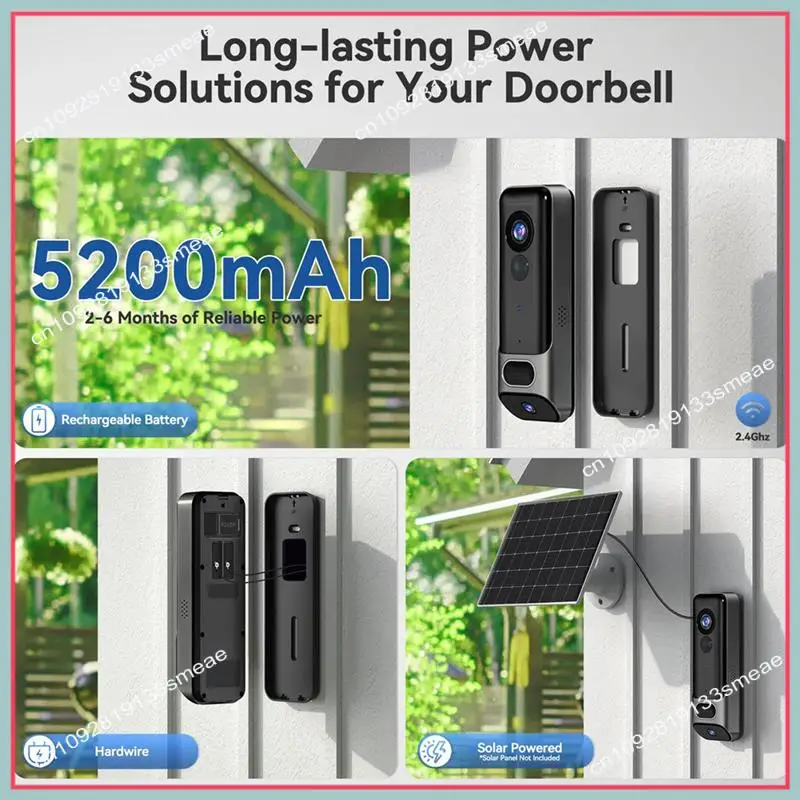 N94R Dual Doorbell Camera Wireless No Subscription,2K Smart Door Camera Wireless,With AI Human Detection, Night Vision