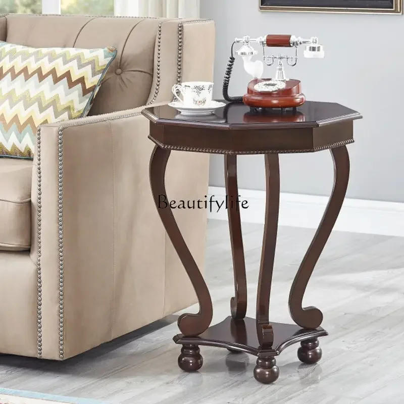 Simple sofa side cabinet small table living room octagonal table solid wood small coffee table