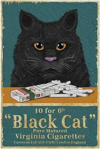 Metal Decor for Outside Wall Black Cat Pure Maured Virginia Cigarettes Creative Tin Sign Vintage Home Door Garden Bar Restaurant