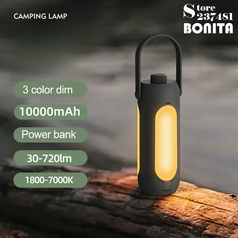 360 ° Lighting Folding Outdoor Camping Light 3 Color Dimming Rechargeable Tent Light+power Bank+ Flashlight + SOS Signal Light