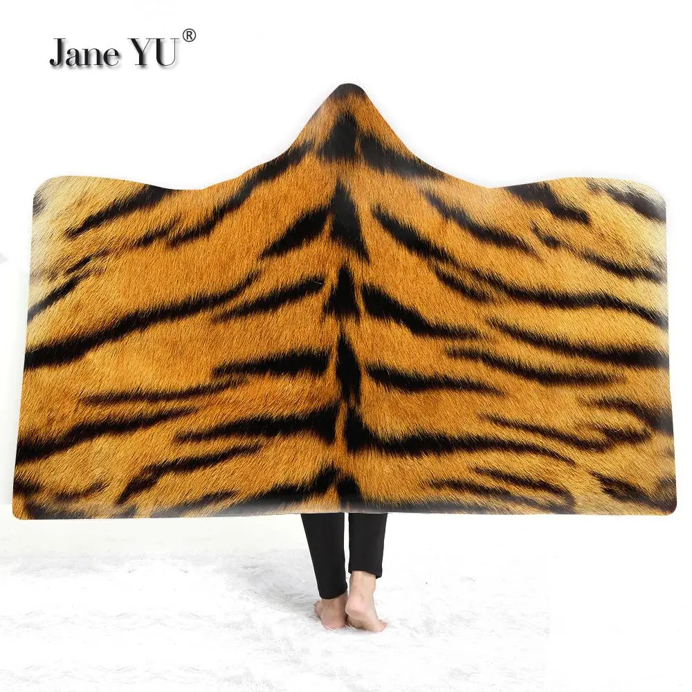 Hooded All-in-one Cloak Blanket Adults And Children Wear Hats And Double-layer Plush Animal Skin Pattern Nap Blanket