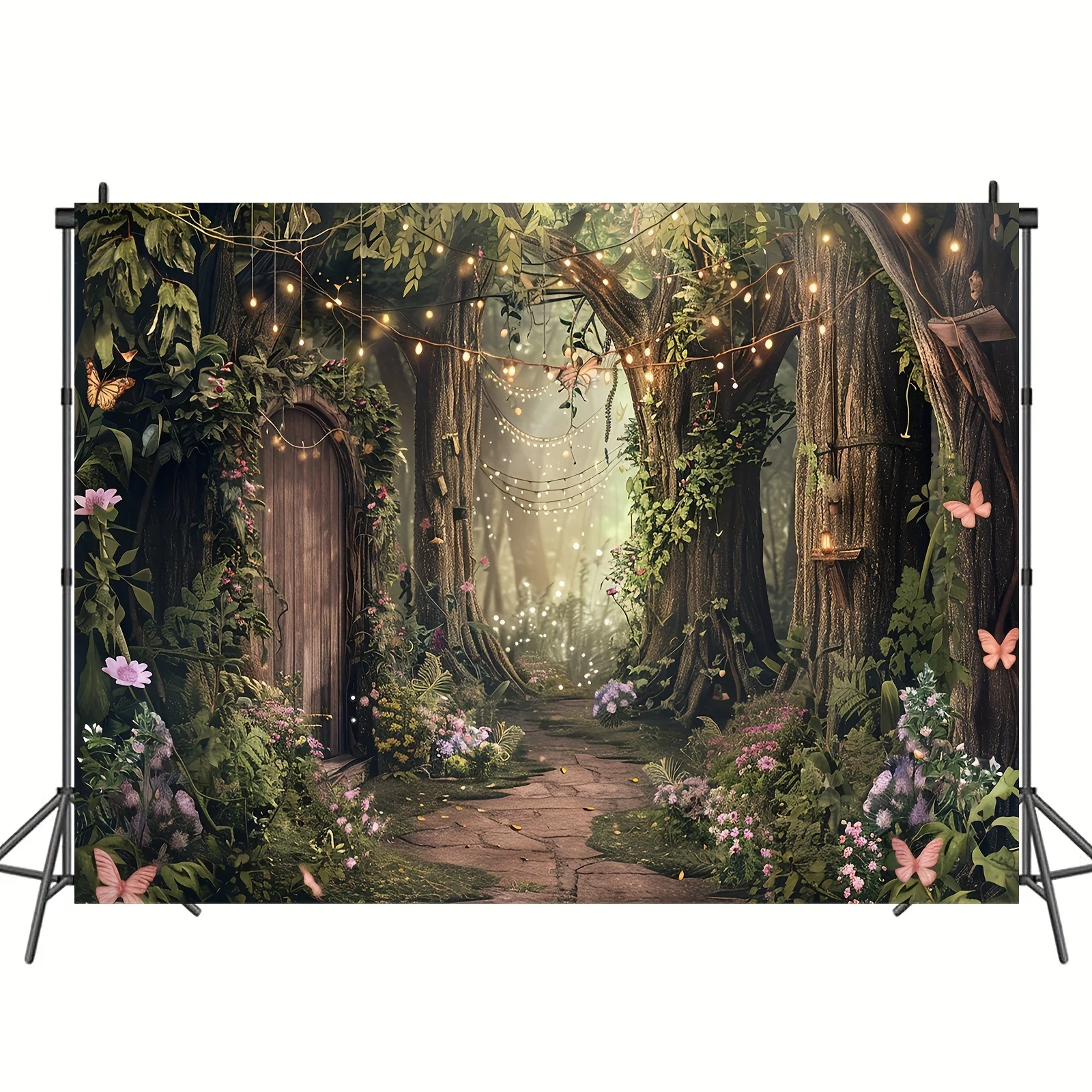 Spring Background Magic Garden Fairy Tale World Grass Butterfly Wonderland Birthday Party Decoration Photography Banner