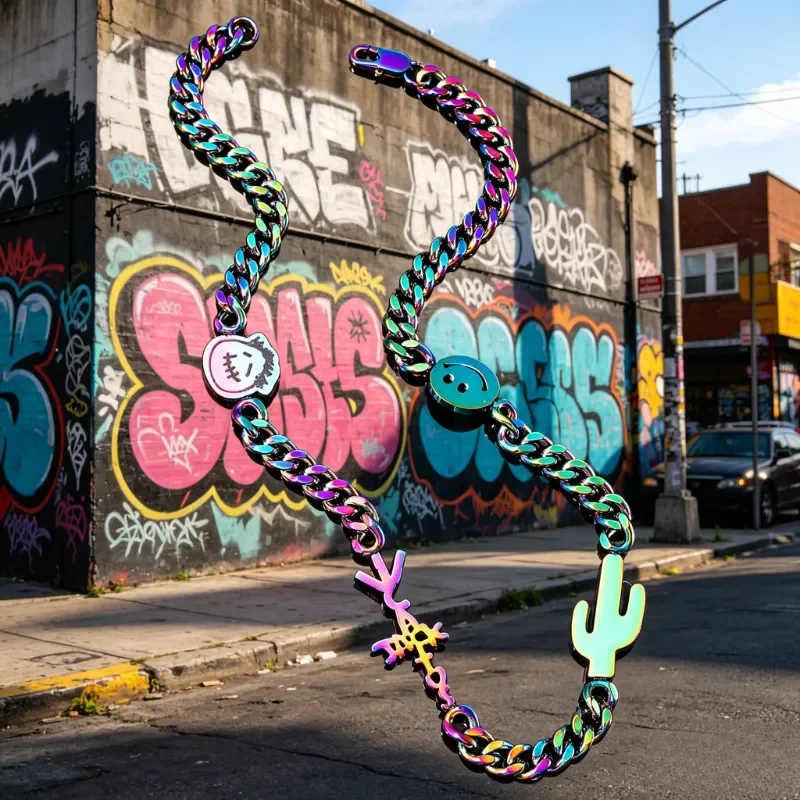 Fashionable Smiling Cactus Necklace Colorful Stainless Steel Jewelry Clavicle Chain Accessories