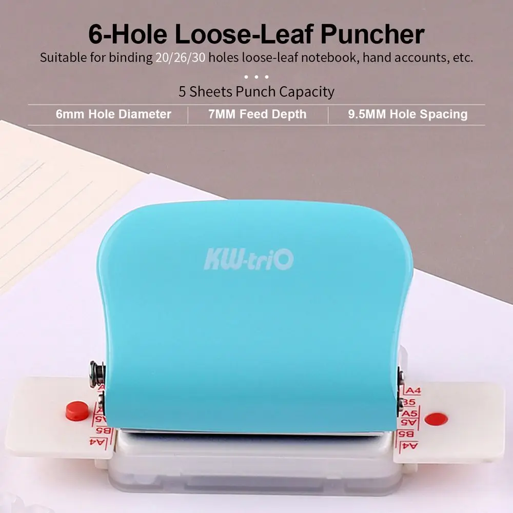 A4 A5 B5 เครื่องเขียนโรงเรียน 6-Hole กระดาษ Punch Hole Puncher Handheld Hole Puncher โลหะ Hole Puncher