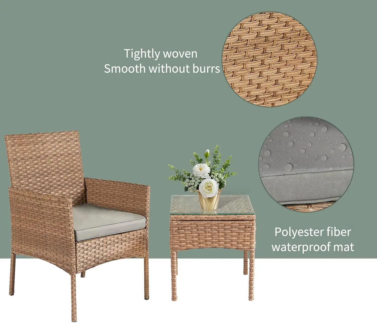 Pátio Varanda Conjuntos de móveis para apartamentos, Bistro Furniture Set, Conjuntos de conversa com mesa para varanda, Pátio, 3 pcs