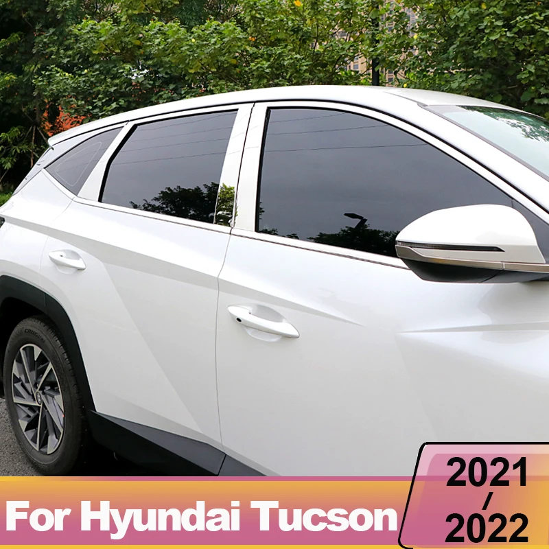 غطاء ديكور خارجي لزجاج نافذة السيارة في المنتصف ملصق ديكور مضاد للخدش لسيارة Hyundai Tucson 2021 2022 NX4 ملحقات هجينة