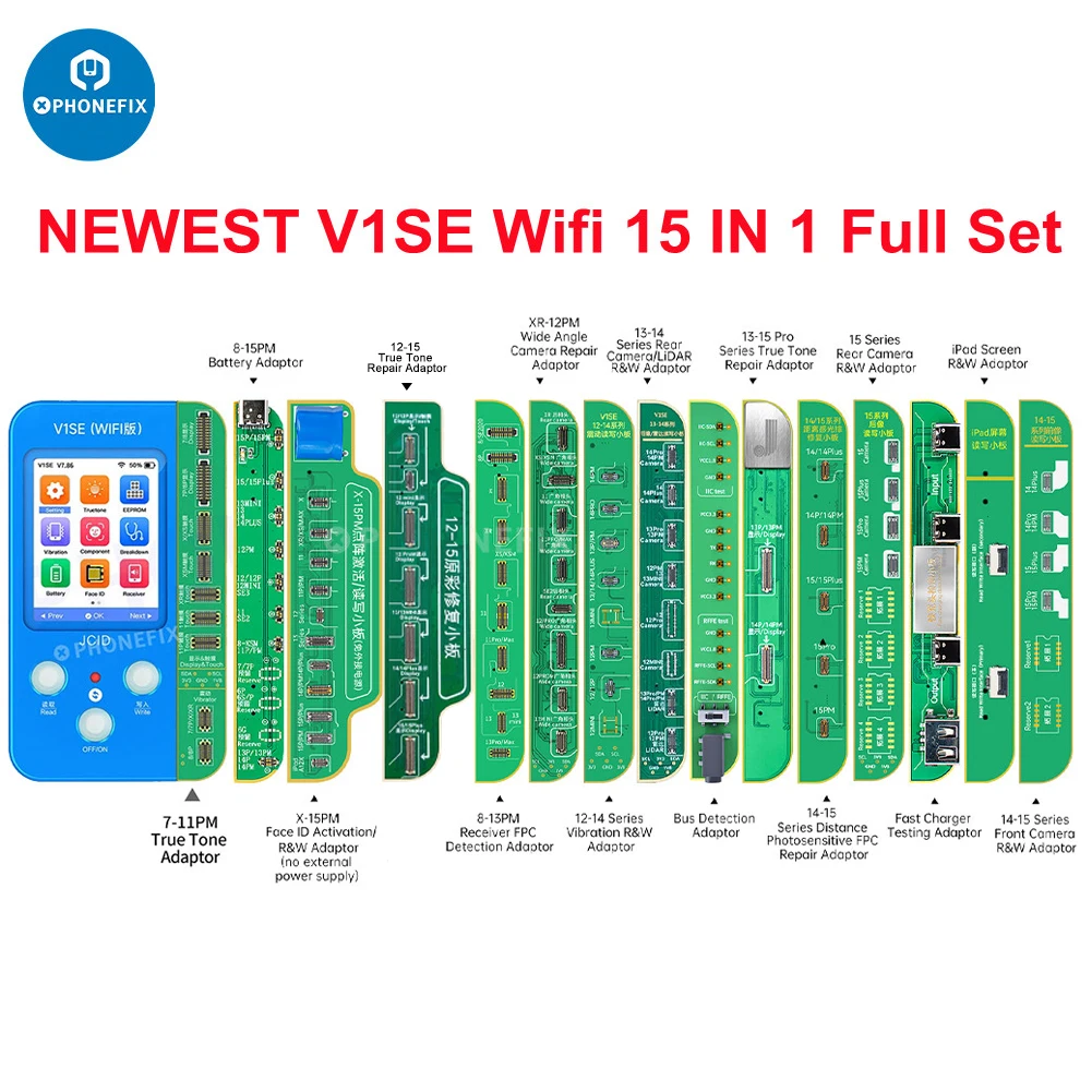 JC V1SE Programmer Wifi Full Kit for IPhone 15 14 13 12 11 X True Tone Original Color Touch Shock Camera Battery Face ID Repair